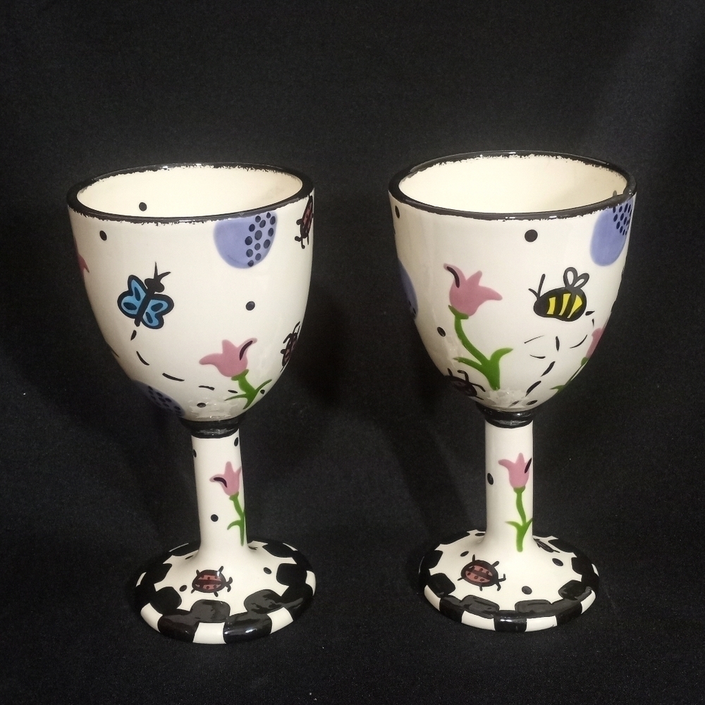 Two Hand Painted Goblets by Bette Abrams Made in the USA - Picture 3 of 13